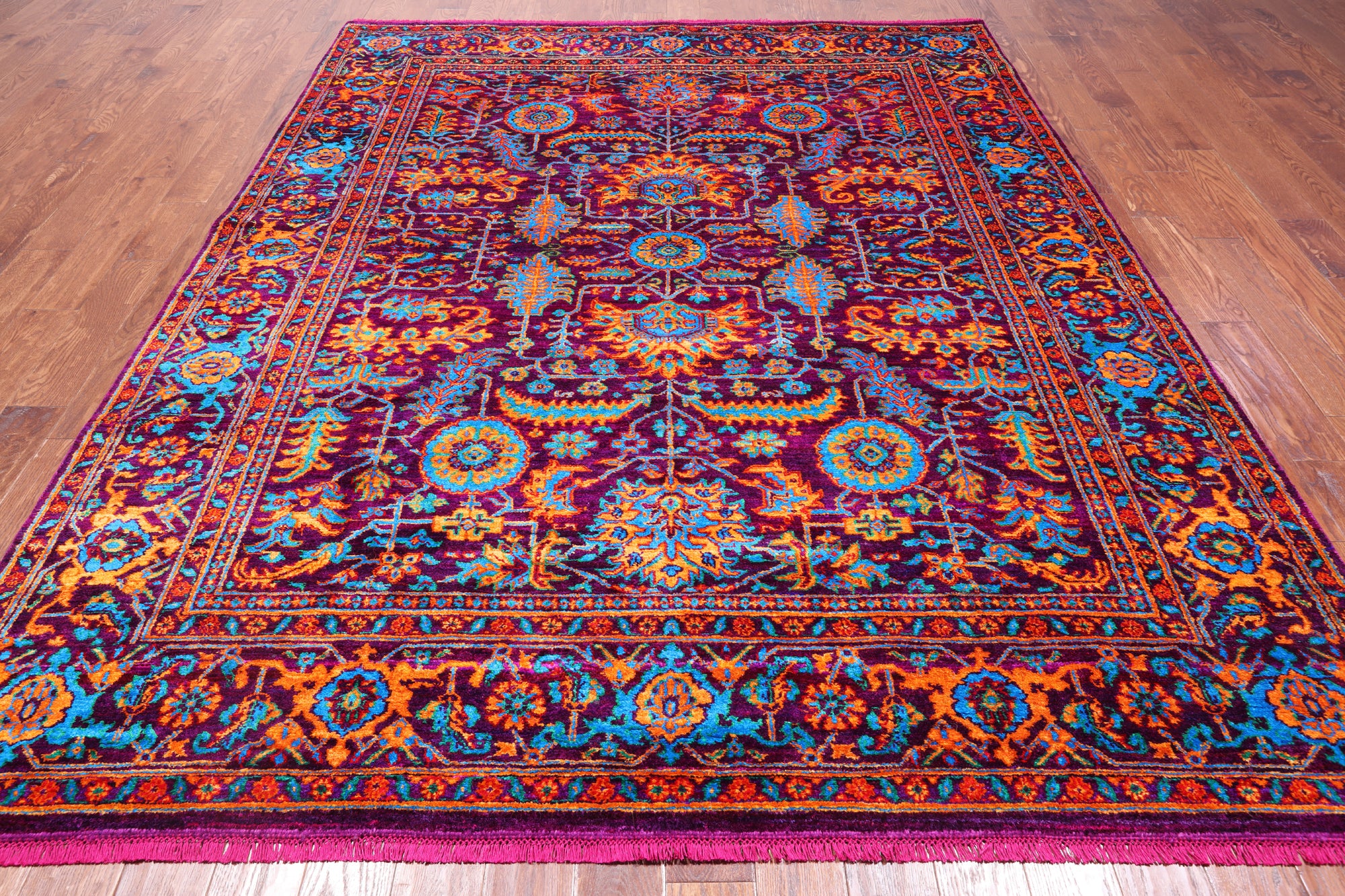 Purple Persian Heriz Serapi Hand Knotted Silk Rug - 8' 0" X 10' 2"
