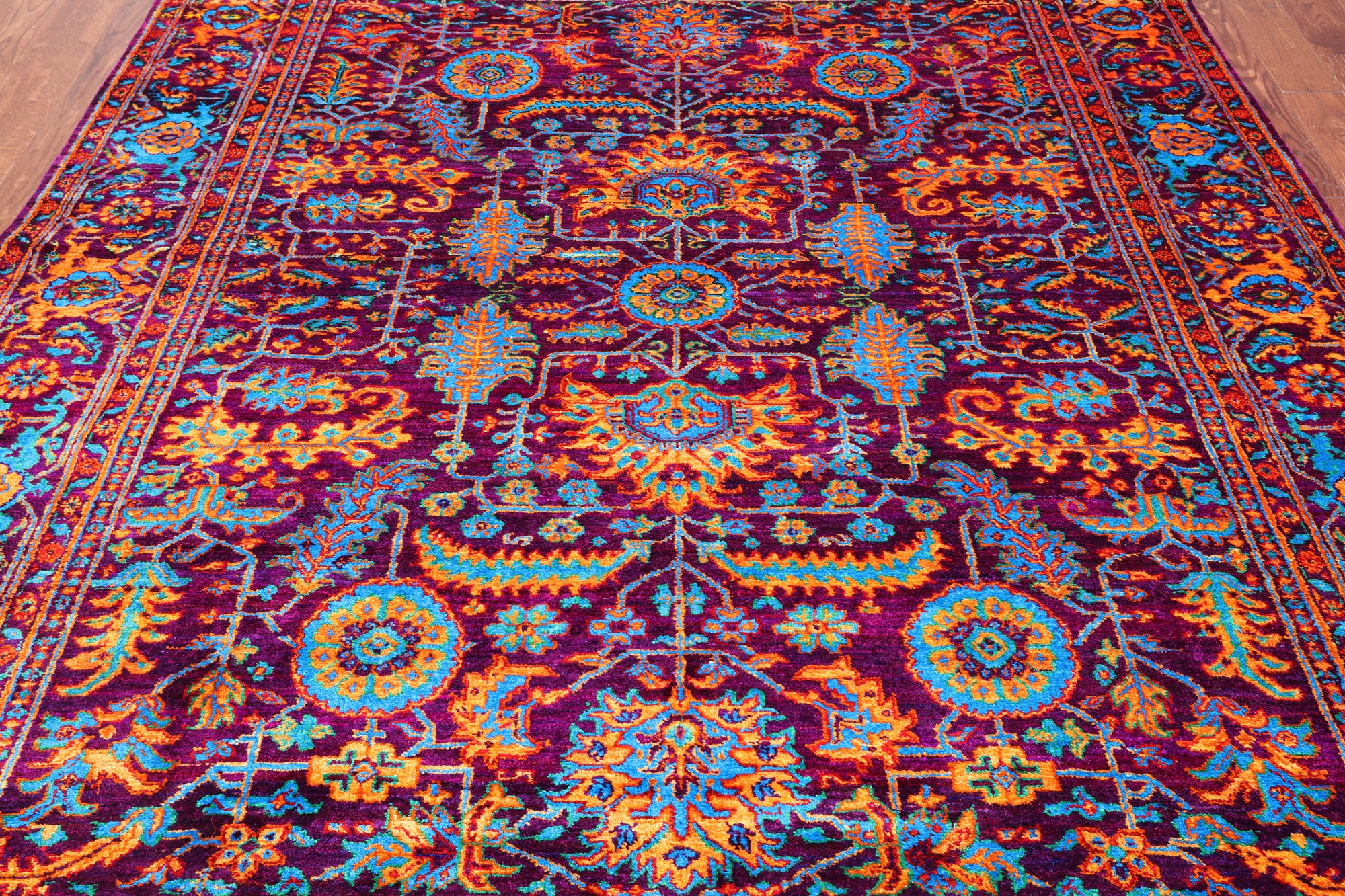 Purple Persian Heriz Serapi Hand Knotted Silk Rug - 8' 0" X 10' 2"