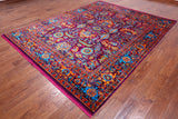 Purple Persian Heriz Serapi Hand Knotted Silk Rug - 8' 0" X 10' 2"