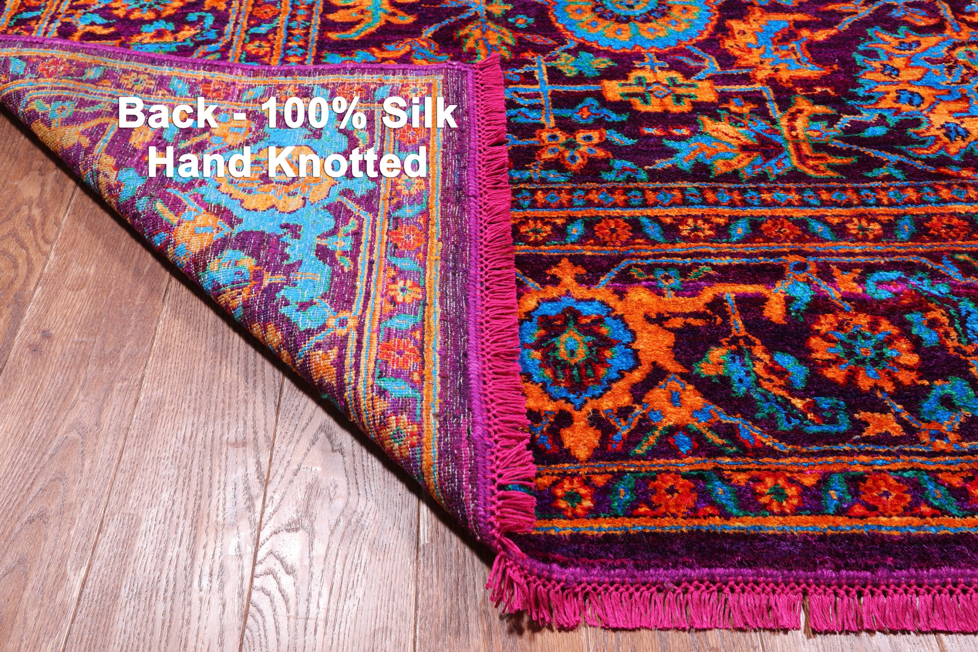 Purple Persian Heriz Serapi Hand Knotted Silk Rug - 8' 0" X 10' 2"