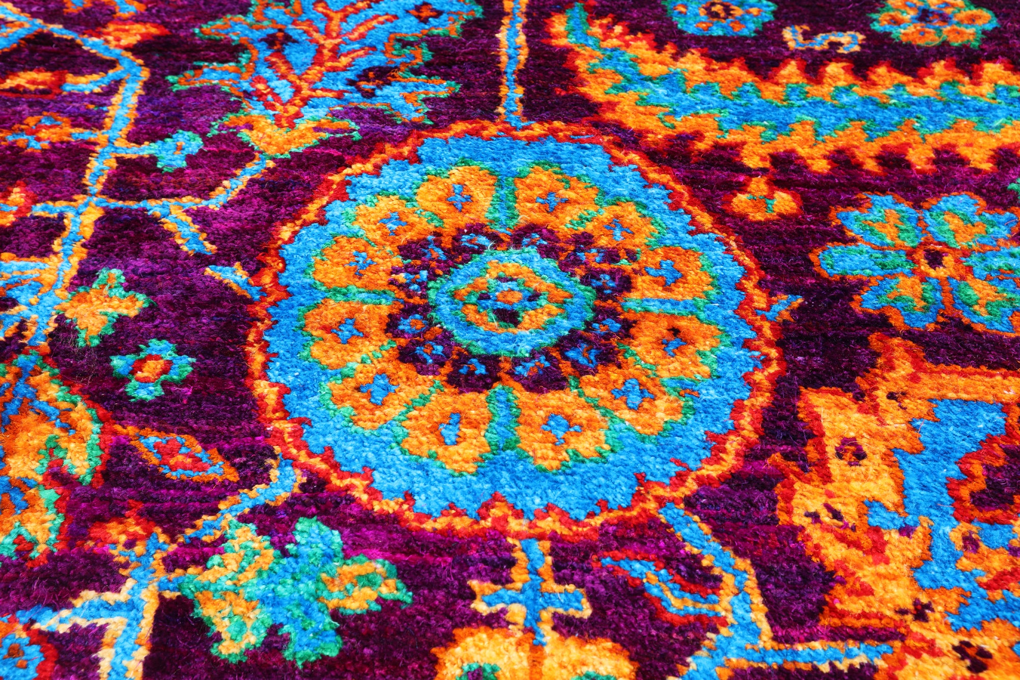 Purple Persian Heriz Serapi Hand Knotted Silk Rug - 8' 0" X 10' 2"