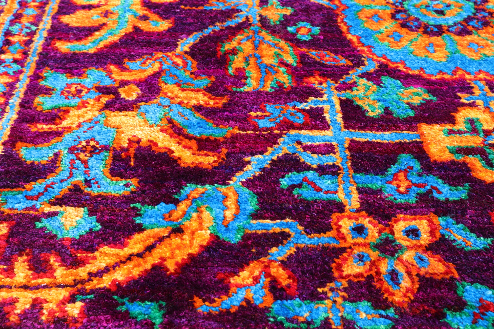 Purple Persian Heriz Serapi Hand Knotted Silk Rug - 8' 0" X 10' 2"