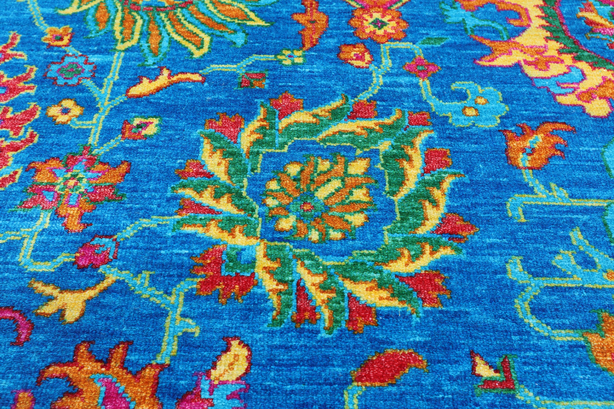 Blue Persian Tabriz Hand Knotted Silk Rug - 8' 1" X 10' 4"
