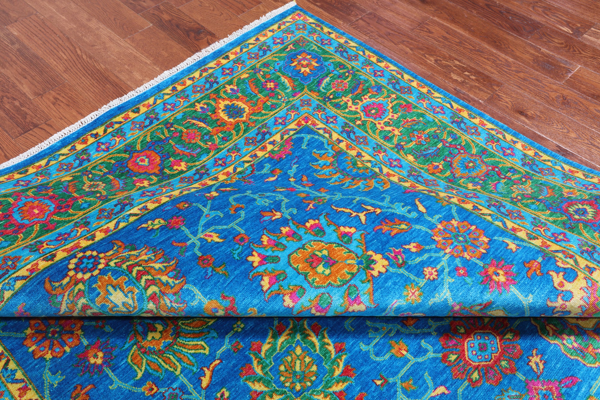 Blue Persian Tabriz Hand Knotted Silk Rug - 8' 1" X 10' 4"