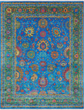 Blue Persian Tabriz Hand Knotted Silk Rug - 8' 1" X 10' 4"