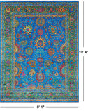 Blue Persian Tabriz Hand Knotted Silk Rug - 8' 1" X 10' 4"