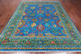 Blue Persian Tabriz Hand Knotted Silk Rug - 8' 1" X 10' 4"