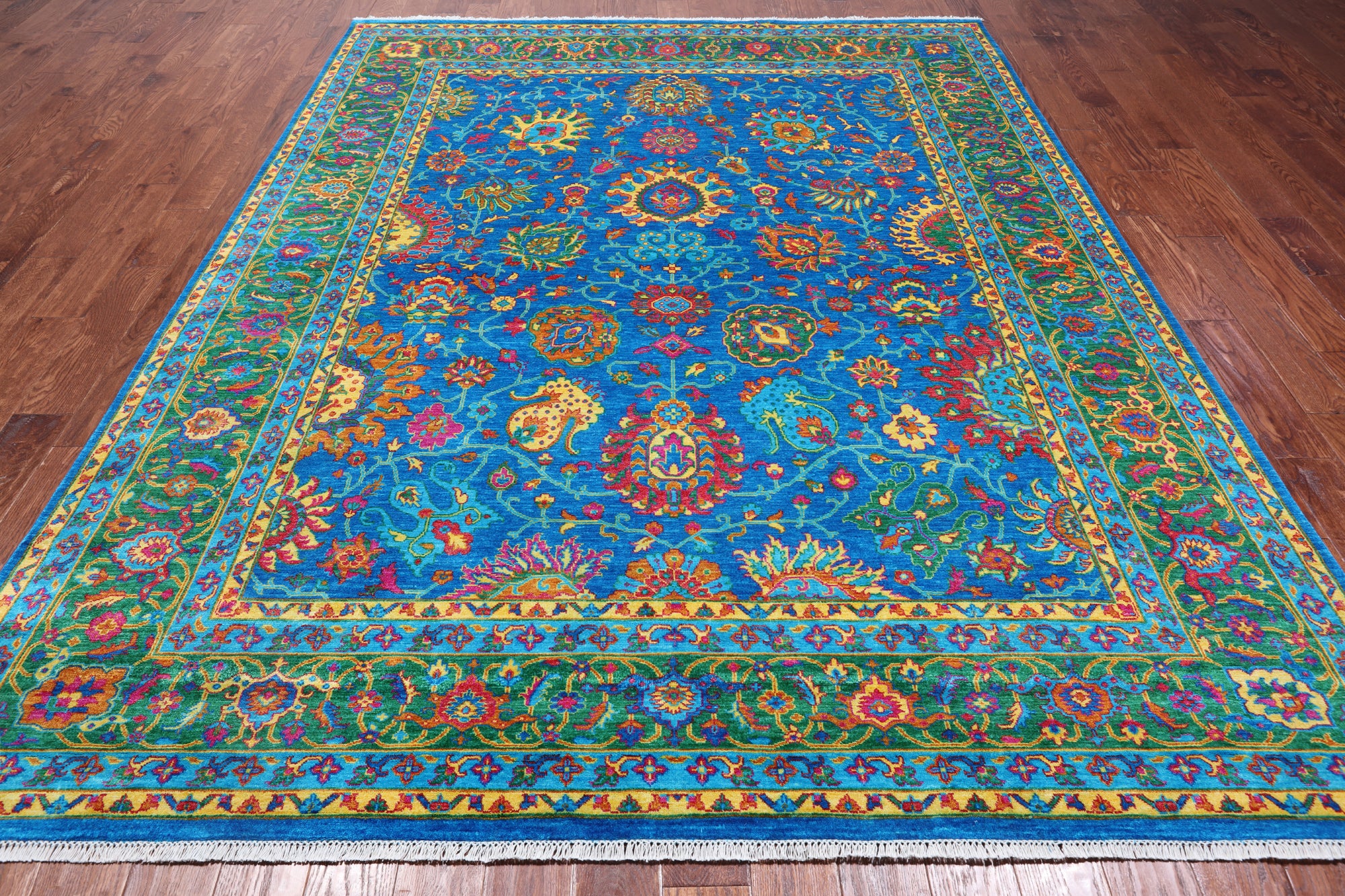 Blue Persian Tabriz Hand Knotted Silk Rug - 8' 1" X 10' 4"