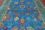 Blue Persian Tabriz Hand Knotted Silk Rug - 8' 1" X 10' 4"