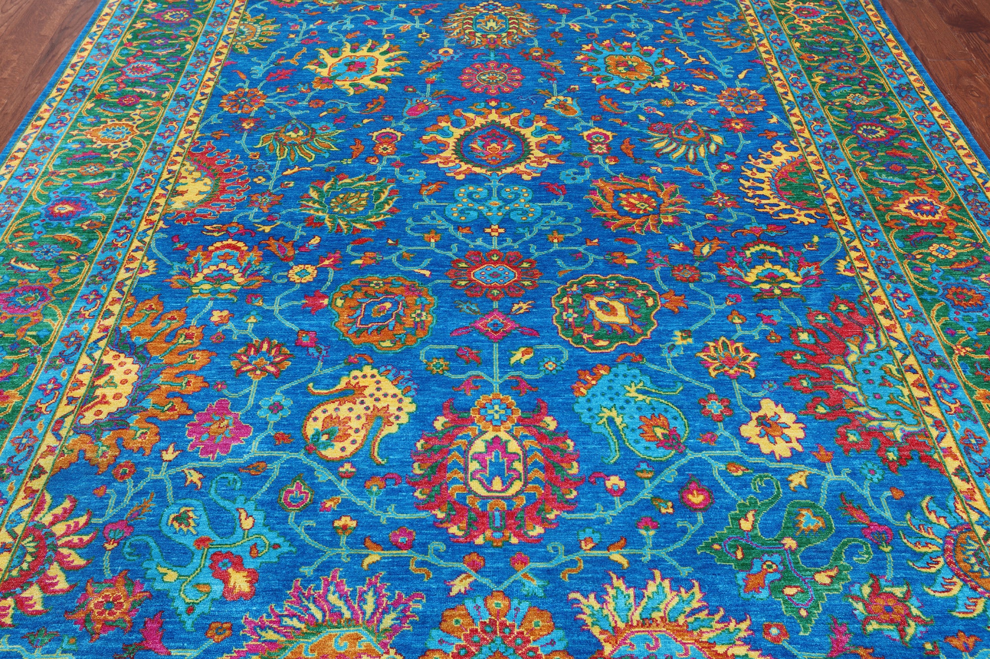 Blue Persian Tabriz Hand Knotted Silk Rug - 8' 1" X 10' 4"