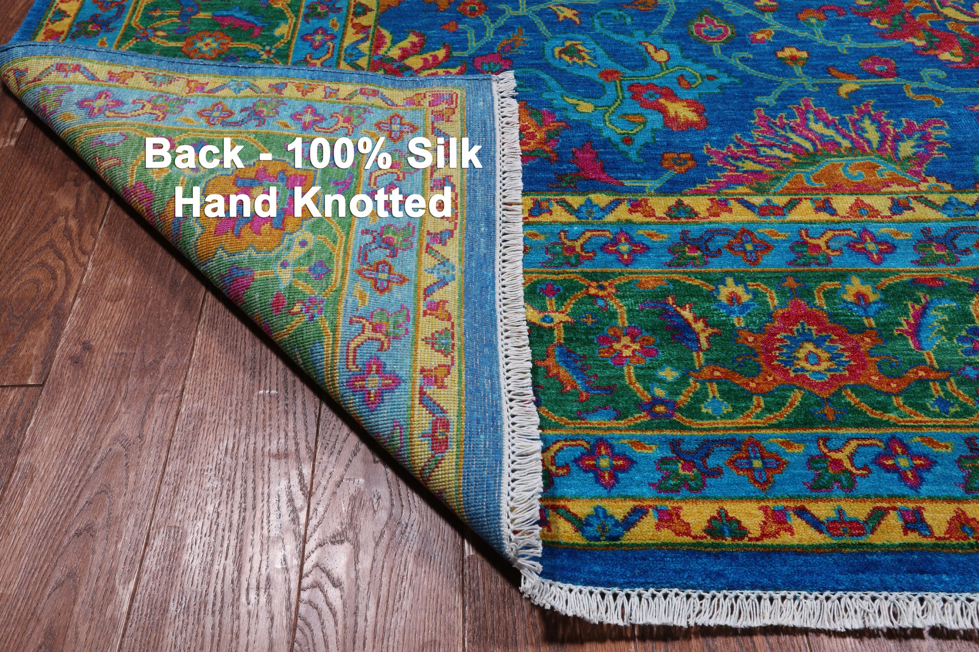 Blue Persian Tabriz Hand Knotted Silk Rug - 8' 1" X 10' 4"