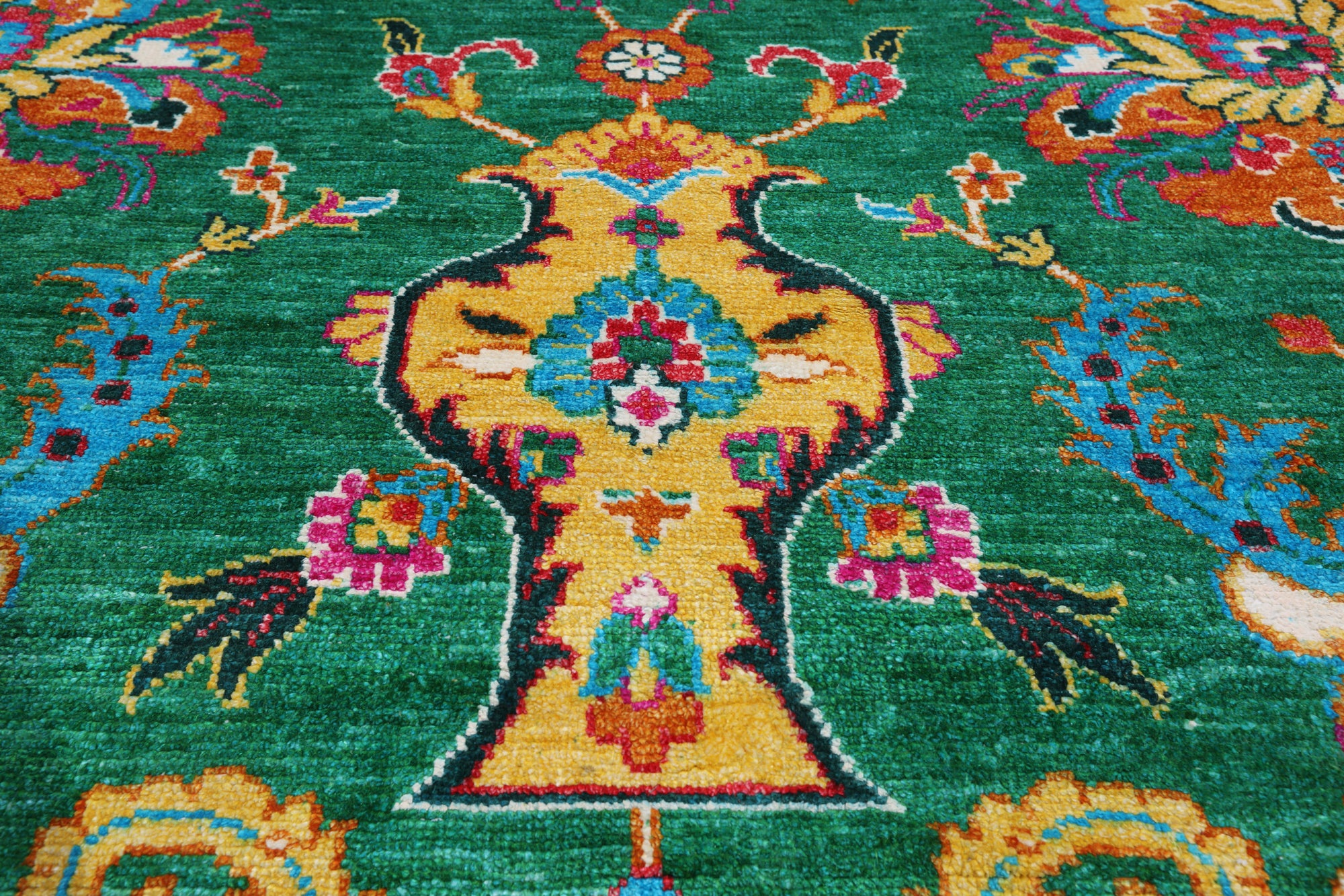 Green Persian Tabriz Handmade Silk Rug - 8' 1" X 10' 0"