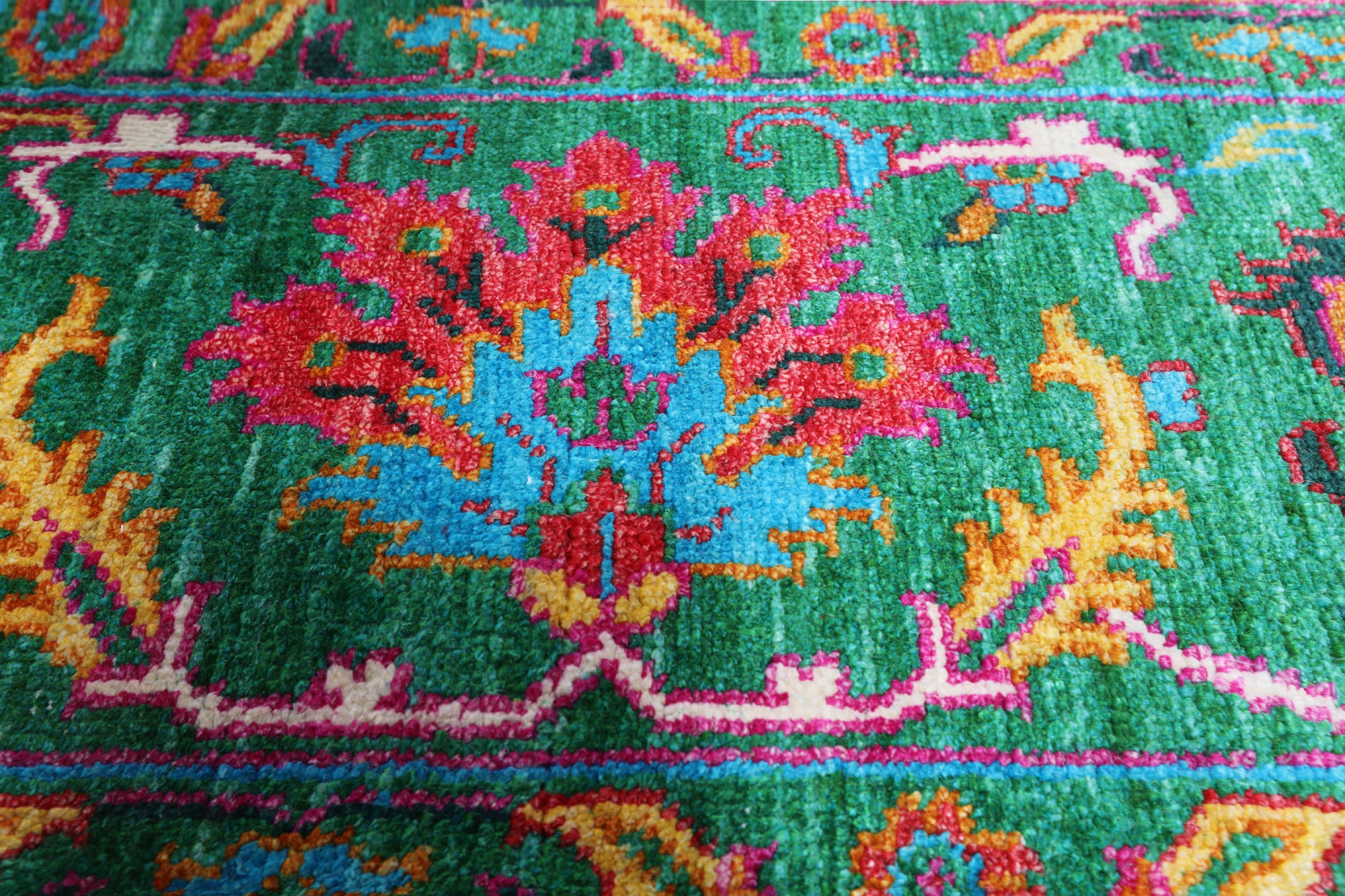 Green Persian Tabriz Handmade Silk Rug - 8' 1" X 10' 0"