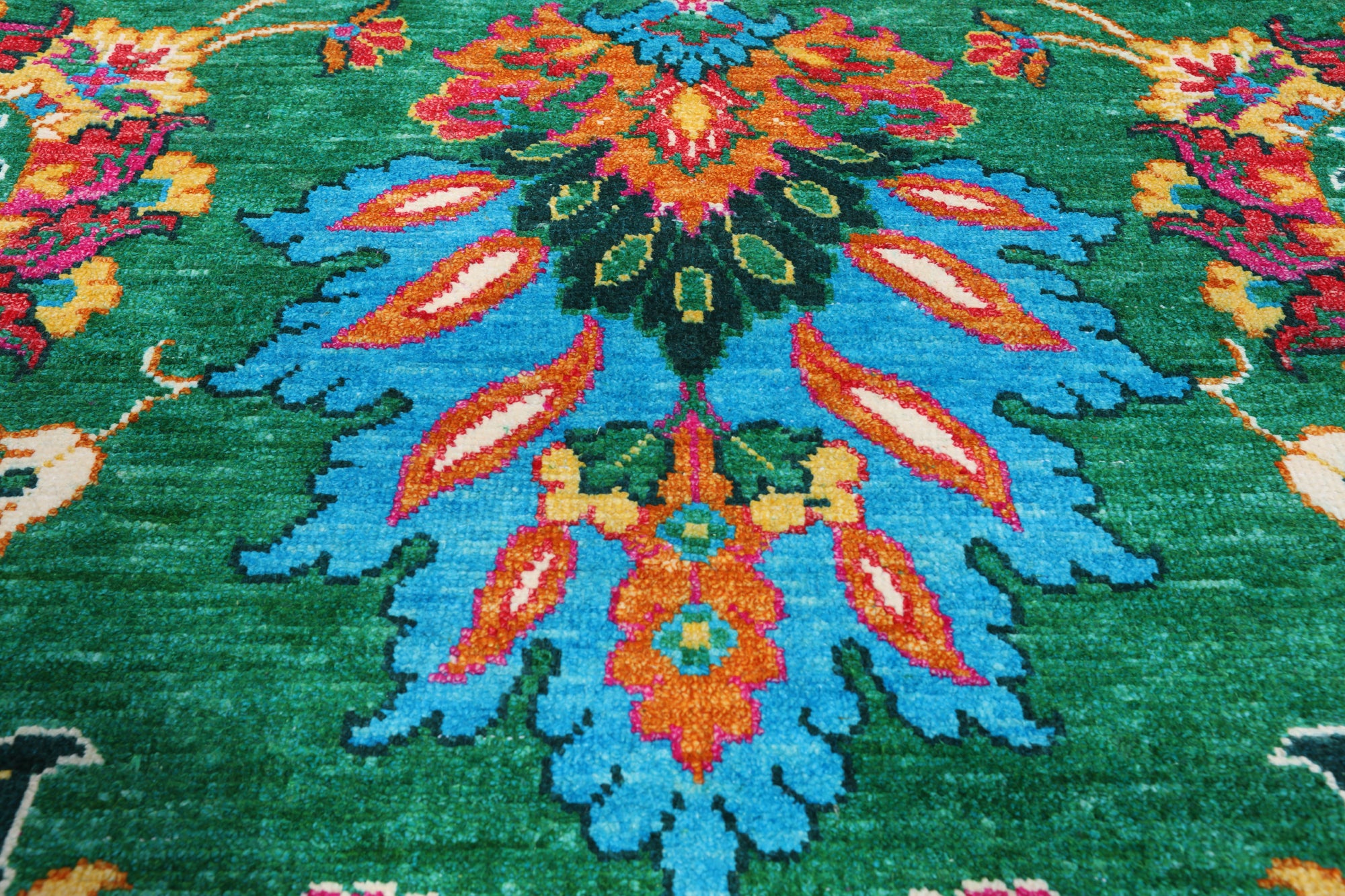 Green Persian Tabriz Handmade Silk Rug - 8' 1" X 10' 0"