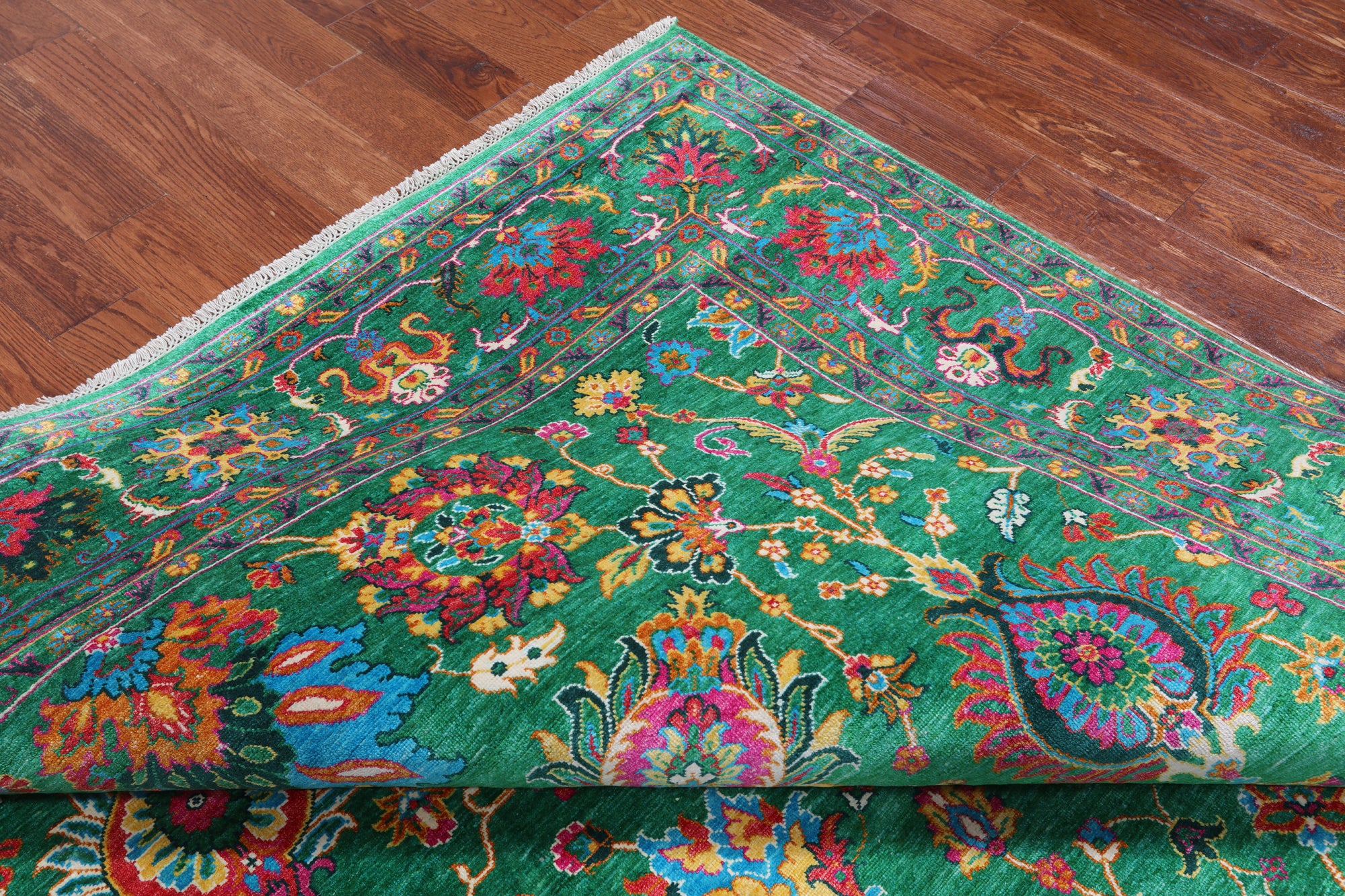 Green Persian Tabriz Handmade Silk Rug - 8' 1" X 10' 0"