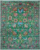 Green Persian Tabriz Handmade Silk Rug - 8' 1" X 10' 0"