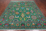Green Persian Tabriz Handmade Silk Rug - 8' 1" X 10' 0"