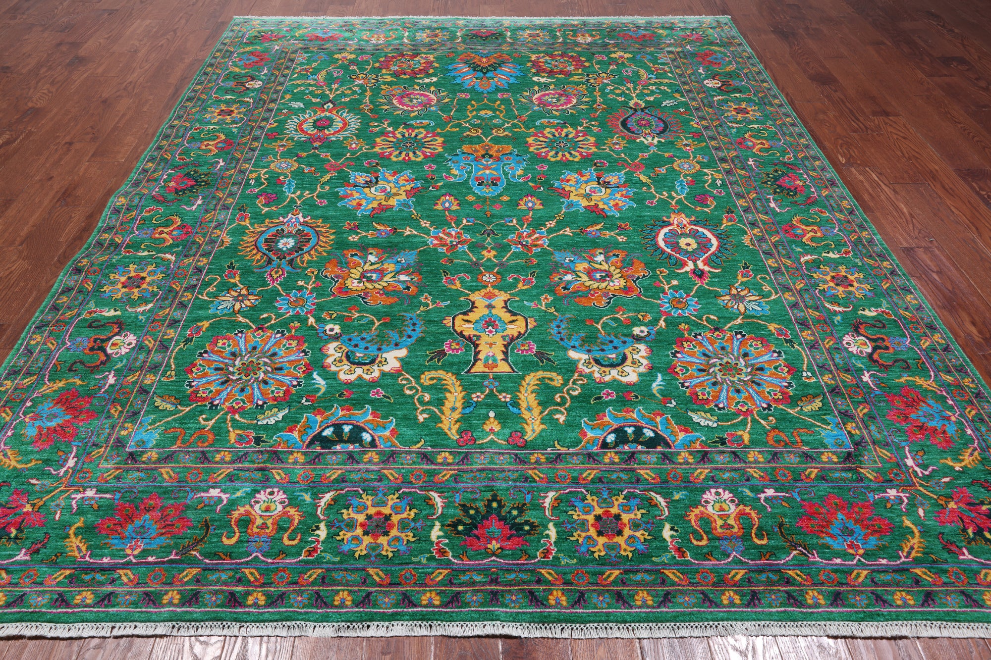 Green Persian Tabriz Handmade Silk Rug - 8' 1" X 10' 0"