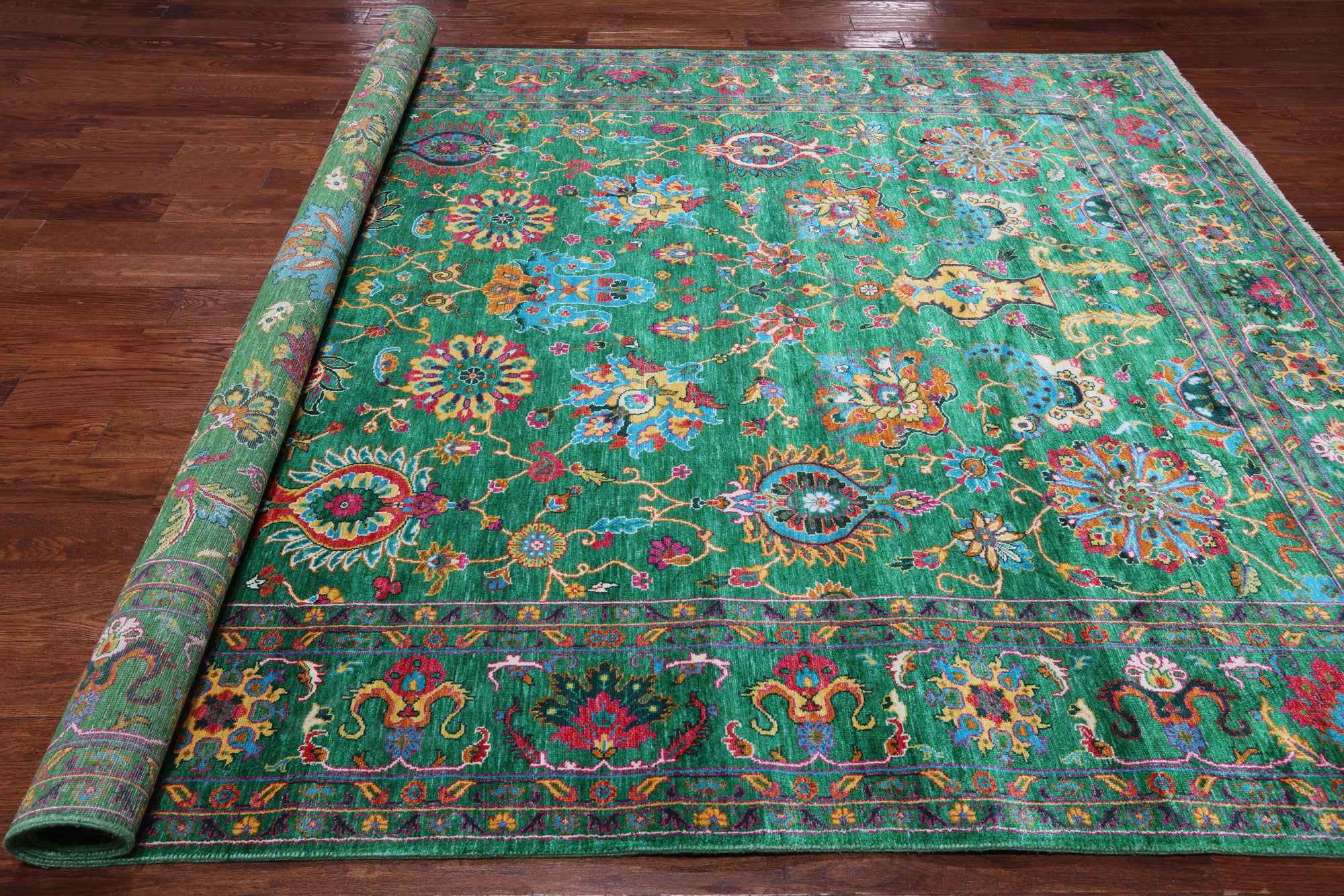 Green Persian Tabriz Handmade Silk Rug - 8' 1" X 10' 0"