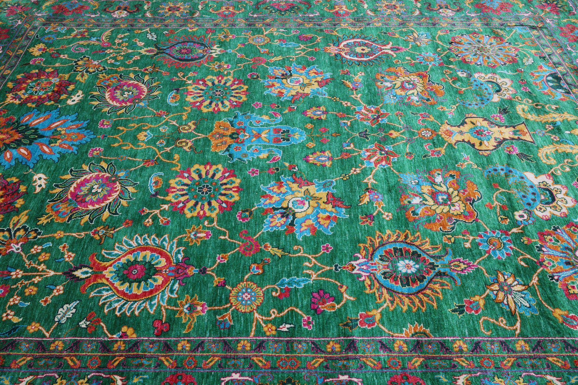 Green Persian Tabriz Handmade Silk Rug - 8' 1" X 10' 0"