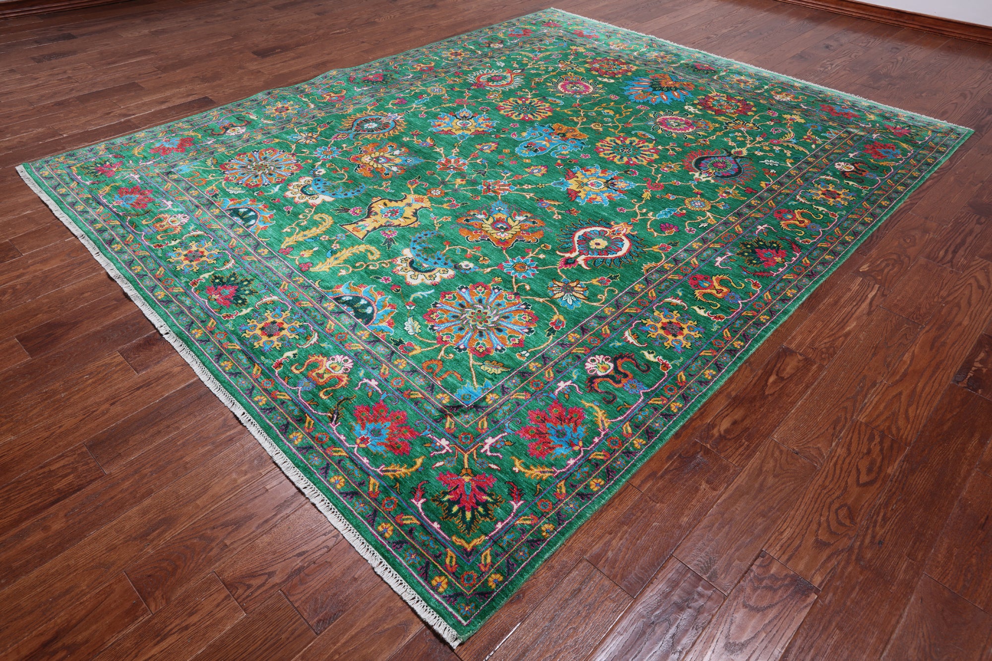 Green Persian Tabriz Handmade Silk Rug - 8' 1" X 10' 0"
