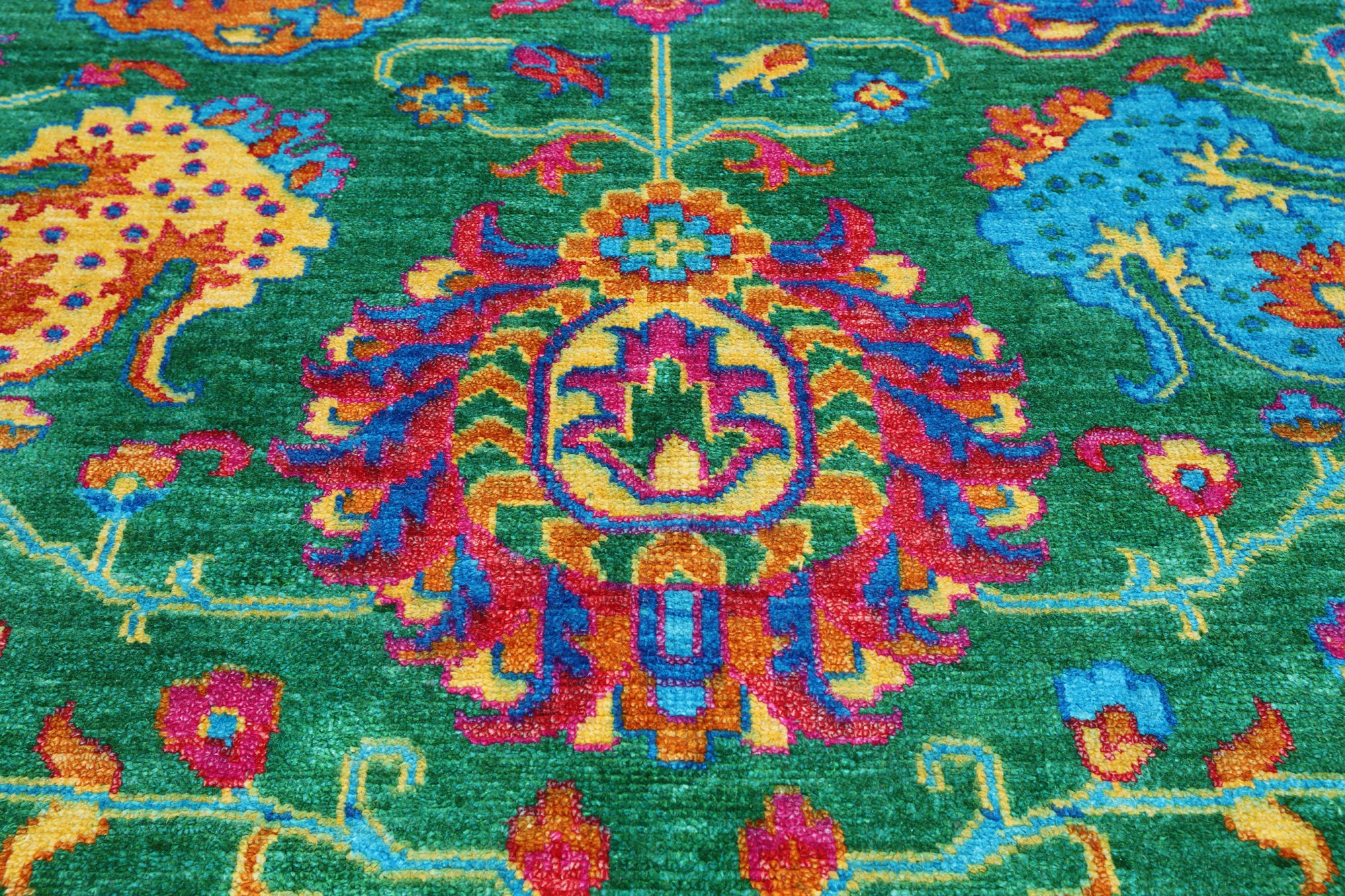 Green Persian Tabriz Handmade Silk Rug - 8' 0" X 10' 2"
