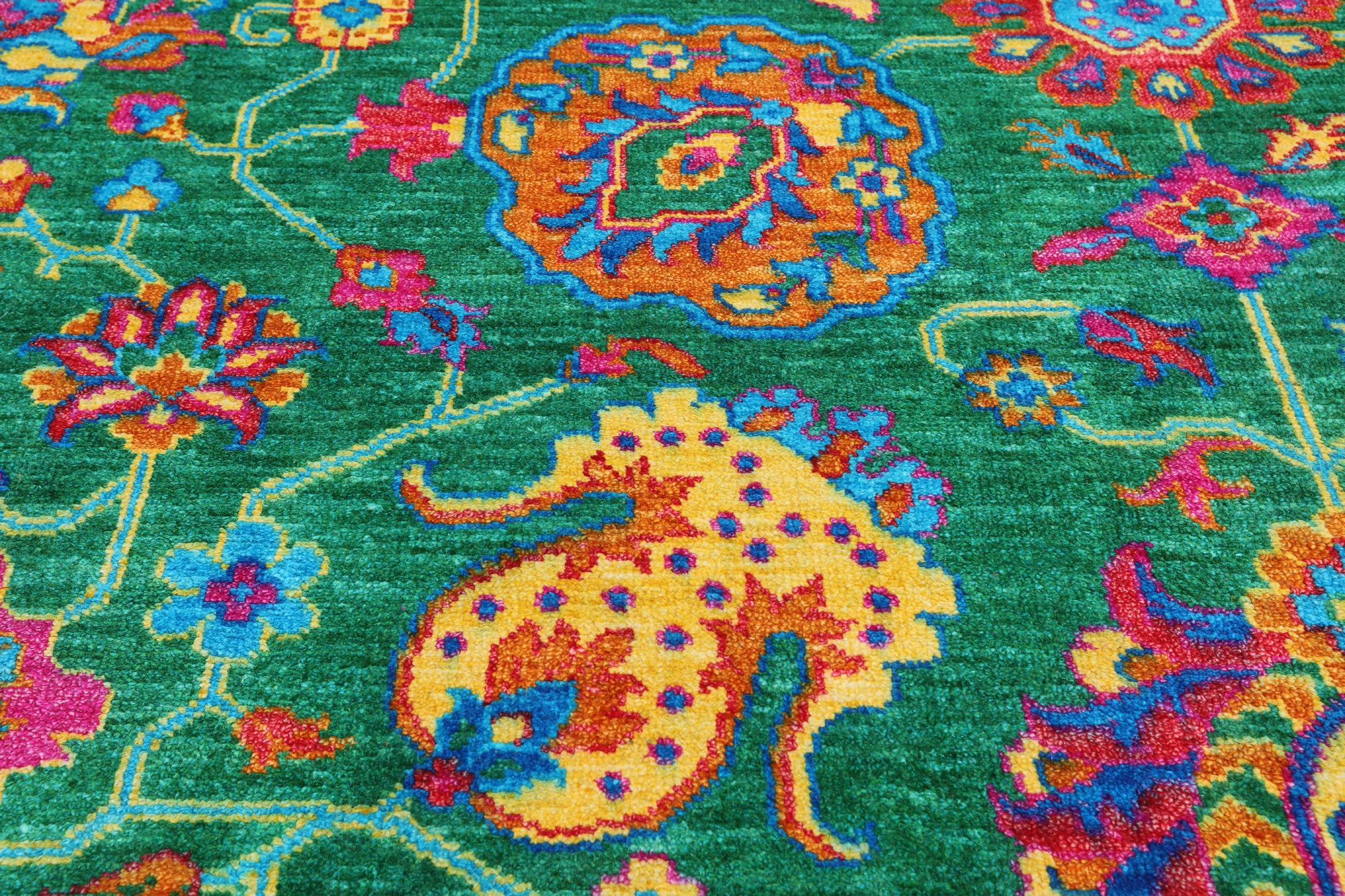 Green Persian Tabriz Handmade Silk Rug - 8' 0" X 10' 2"