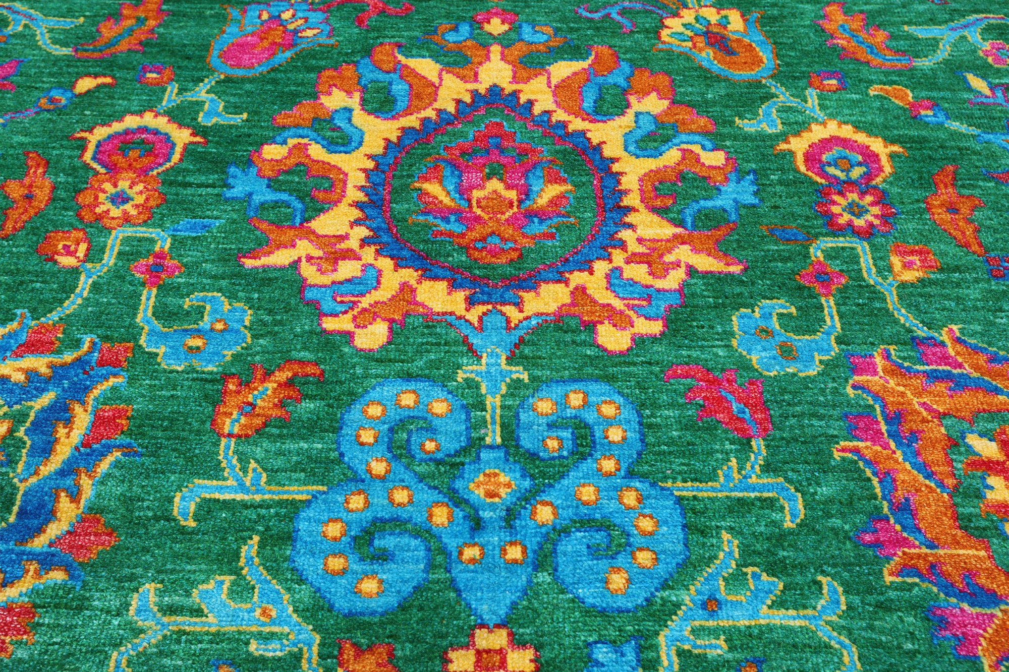 Green Persian Tabriz Handmade Silk Rug - 8' 0" X 10' 2"
