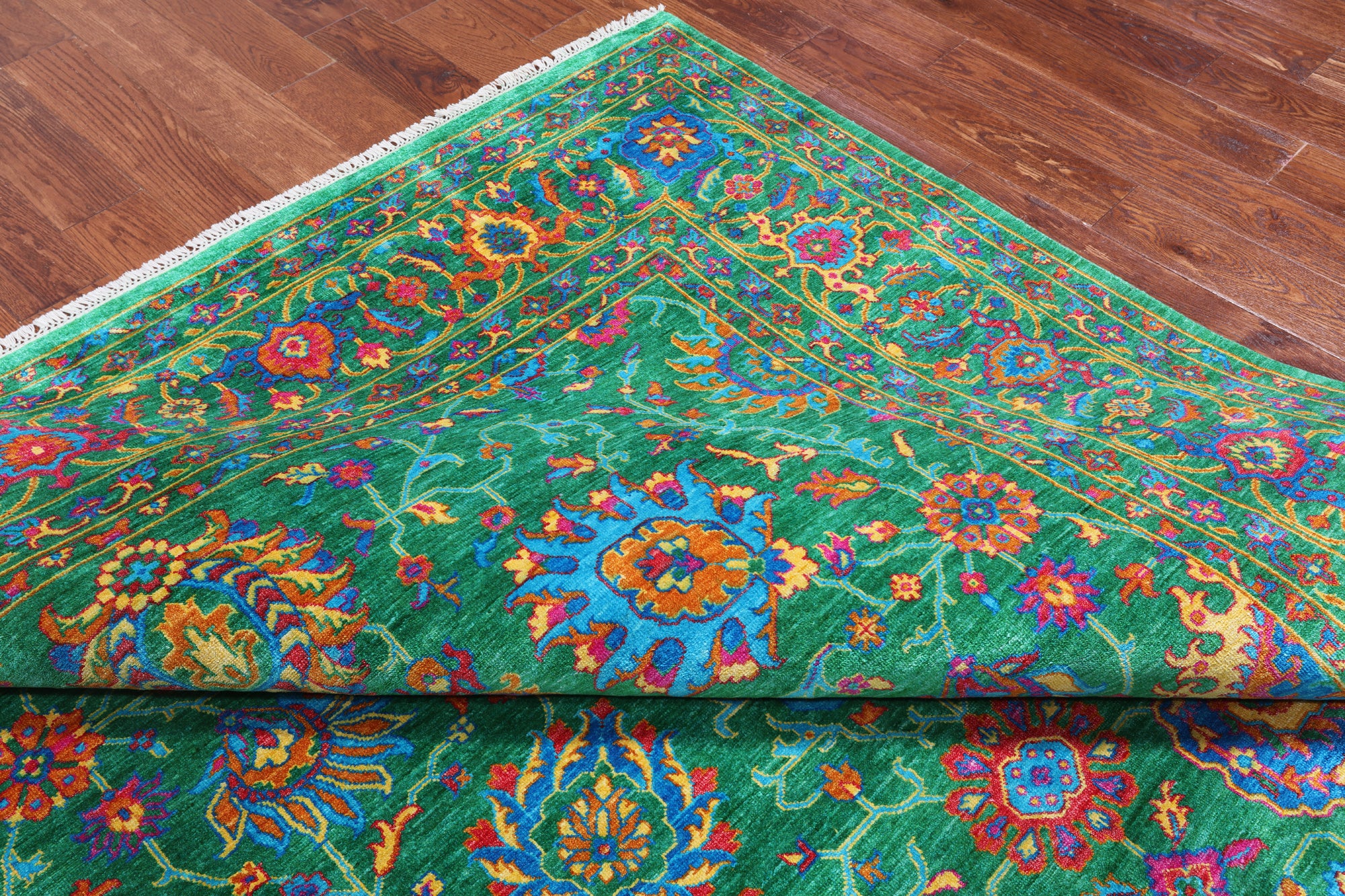 Green Persian Tabriz Handmade Silk Rug - 8' 0" X 10' 2"
