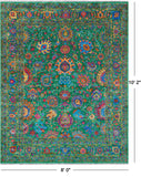 Green Persian Tabriz Handmade Silk Rug - 8' 0" X 10' 2"