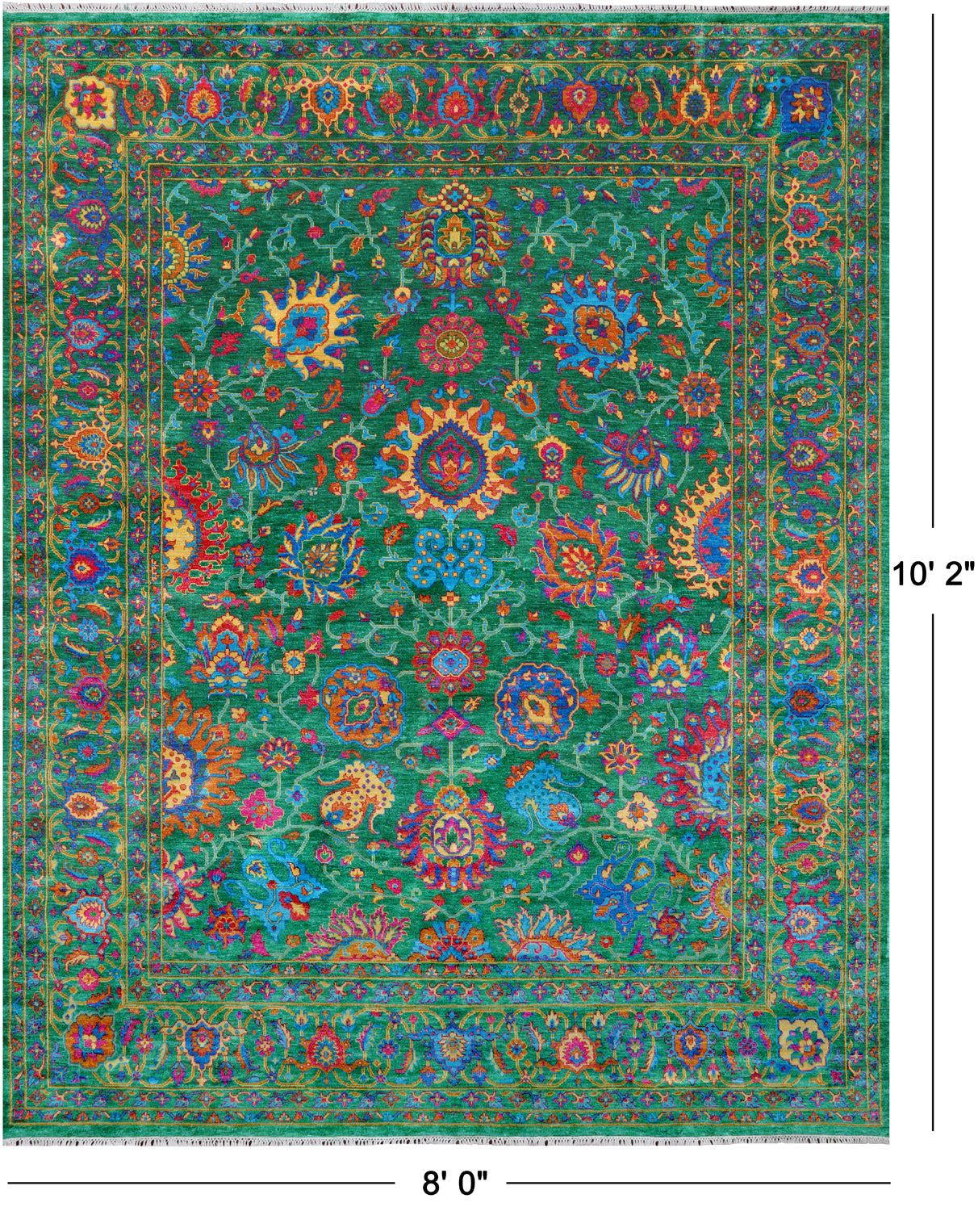 Green Persian Tabriz Handmade Silk Rug - 8' 0" X 10' 2"