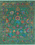 Green Persian Tabriz Handmade Silk Rug - 8' 0" X 10' 2"