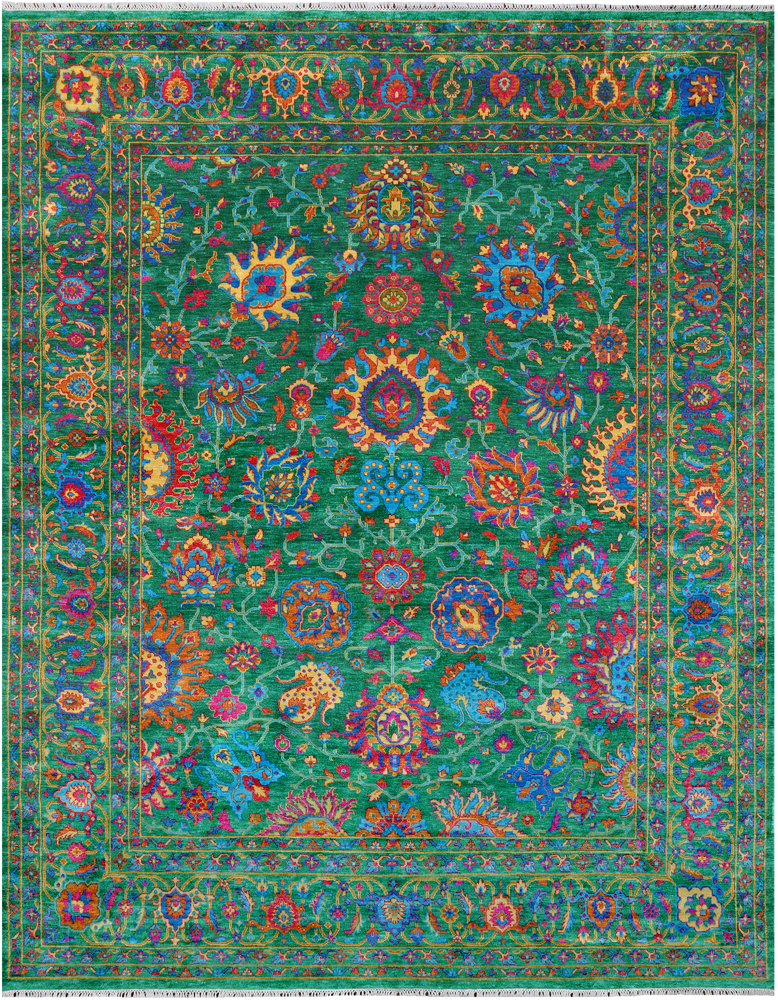 Green Persian Tabriz Handmade Silk Rug - 8' 0" X 10' 2"