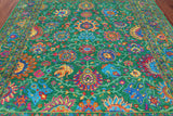 Green Persian Tabriz Handmade Silk Rug - 8' 0" X 10' 2"