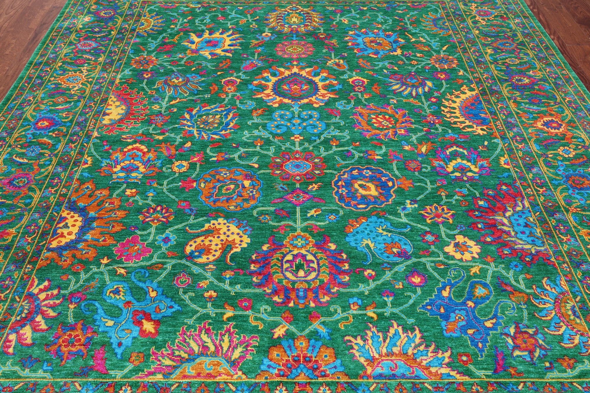 Green Persian Tabriz Handmade Silk Rug - 8' 0" X 10' 2"