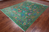 Green Persian Tabriz Handmade Silk Rug - 8' 0" X 10' 2"