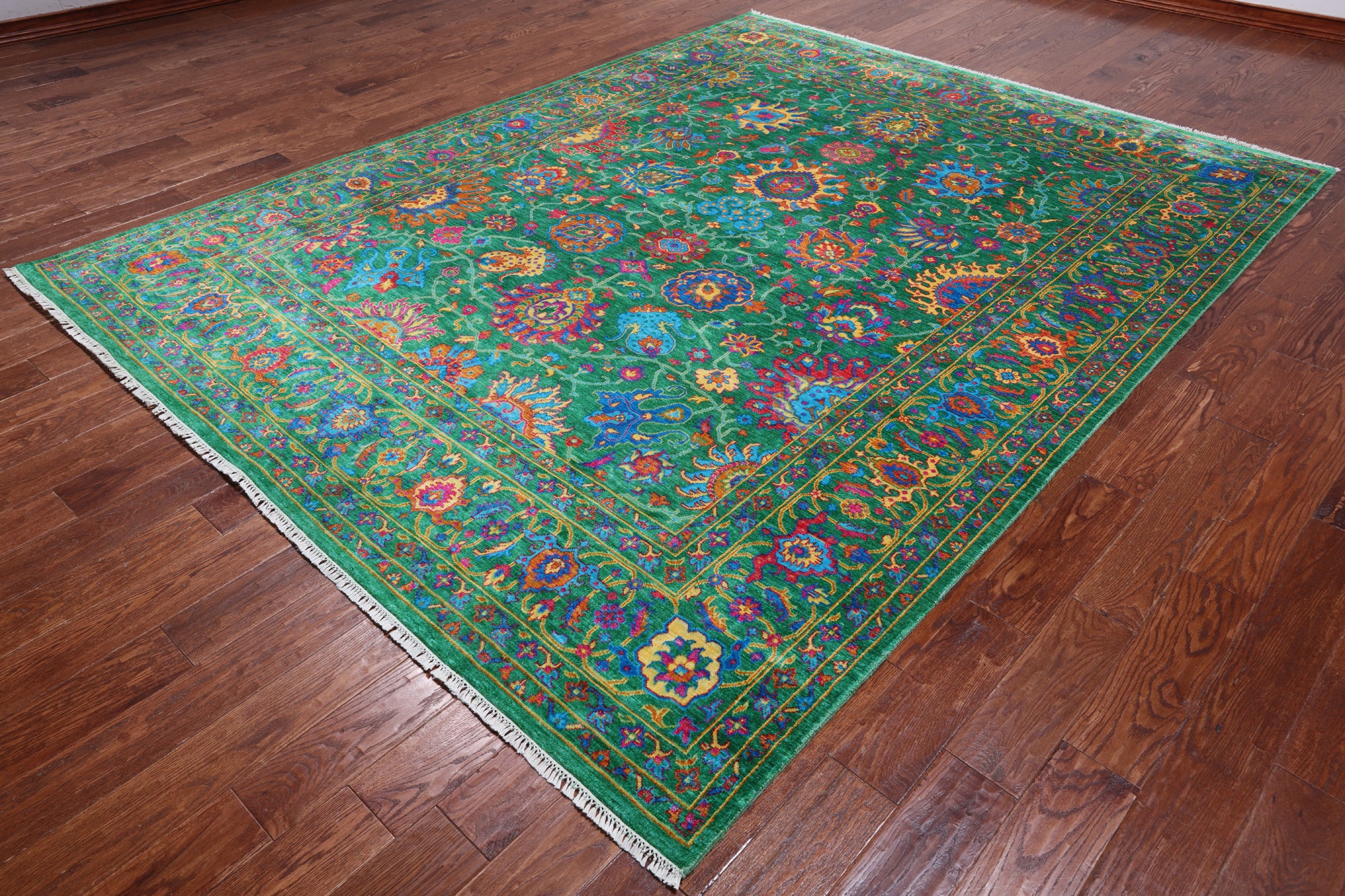 Green Persian Tabriz Handmade Silk Rug - 8' 0" X 10' 2"