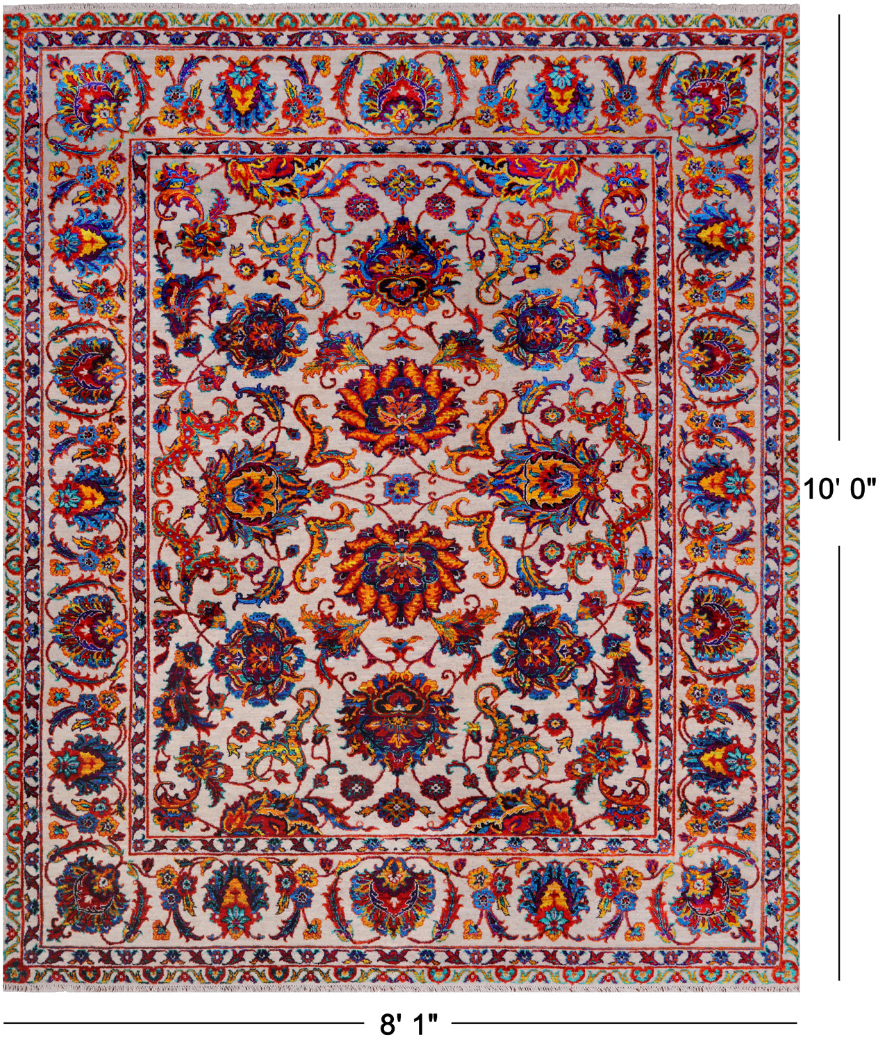 Ivory Persian Tabriz Hand Knotted Wool & Silk Rug - 8' 1" X 10' 0"