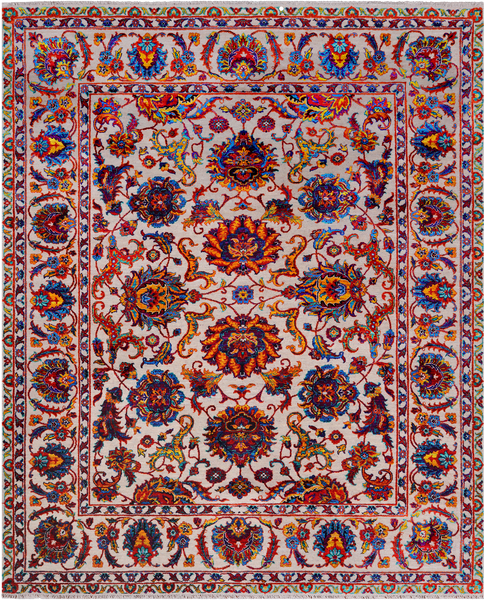Ivory Persian Tabriz Hand Knotted Wool & Silk Rug - 8' 1" X 10' 0"