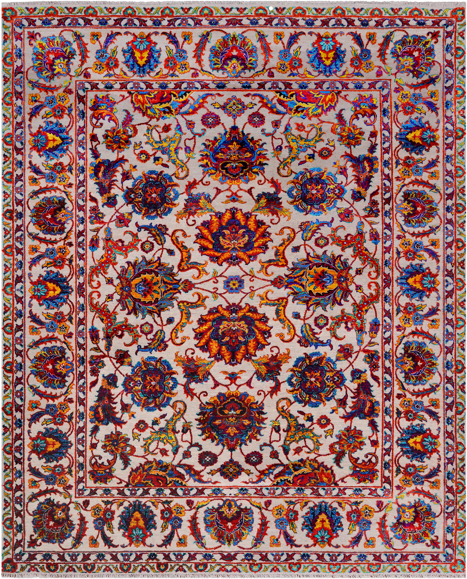 Ivory Persian Tabriz Hand Knotted Wool & Silk Rug - 8' 1" X 10' 0"