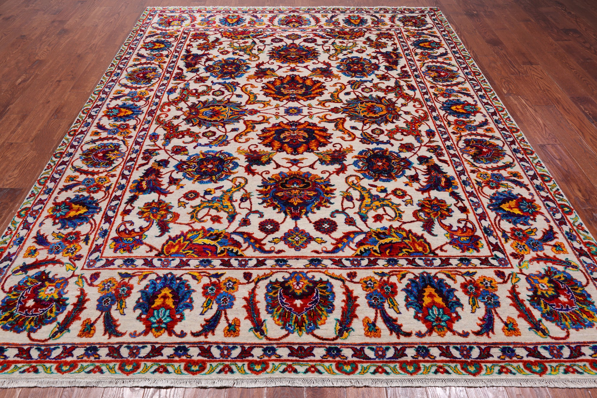 Ivory Persian Tabriz Hand Knotted Wool & Silk Rug - 8' 1" X 10' 0"