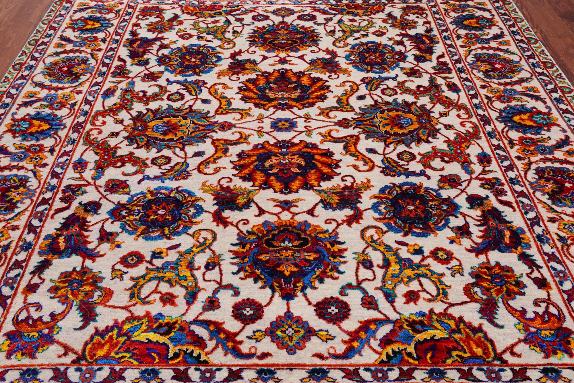 Ivory Persian Tabriz Hand Knotted Wool & Silk Rug - 8' 1" X 10' 0"