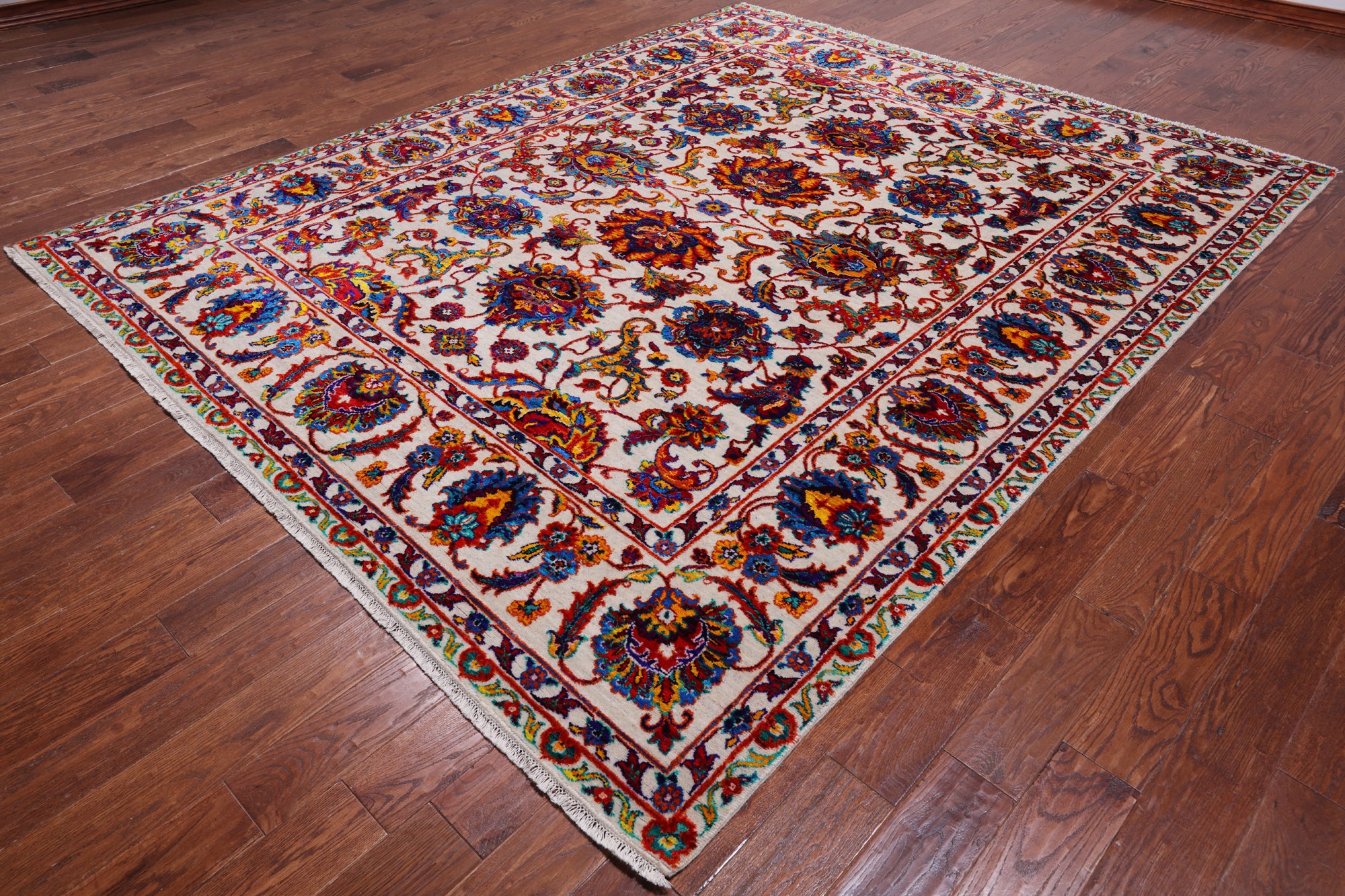 Ivory Persian Tabriz Hand Knotted Wool & Silk Rug - 8' 1" X 10' 0"