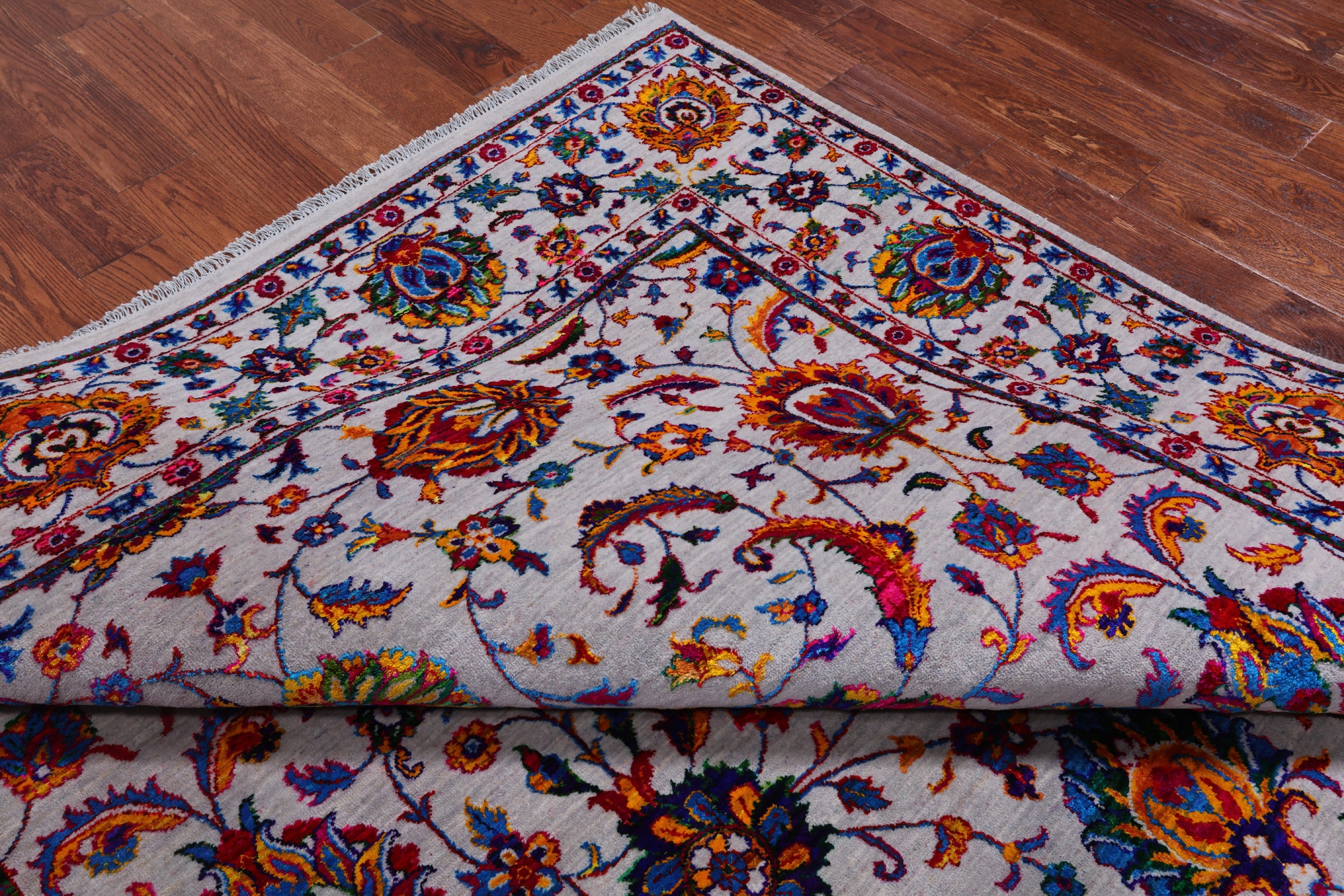 Grey Persian Tabriz Hand Knotted Wool & Silk Rug - 8' 0" X 10' 1"