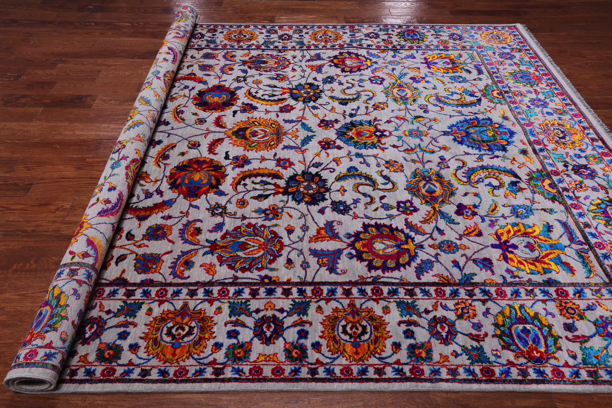 Grey Persian Tabriz Hand Knotted Wool & Silk Rug - 8' 0" X 10' 1"