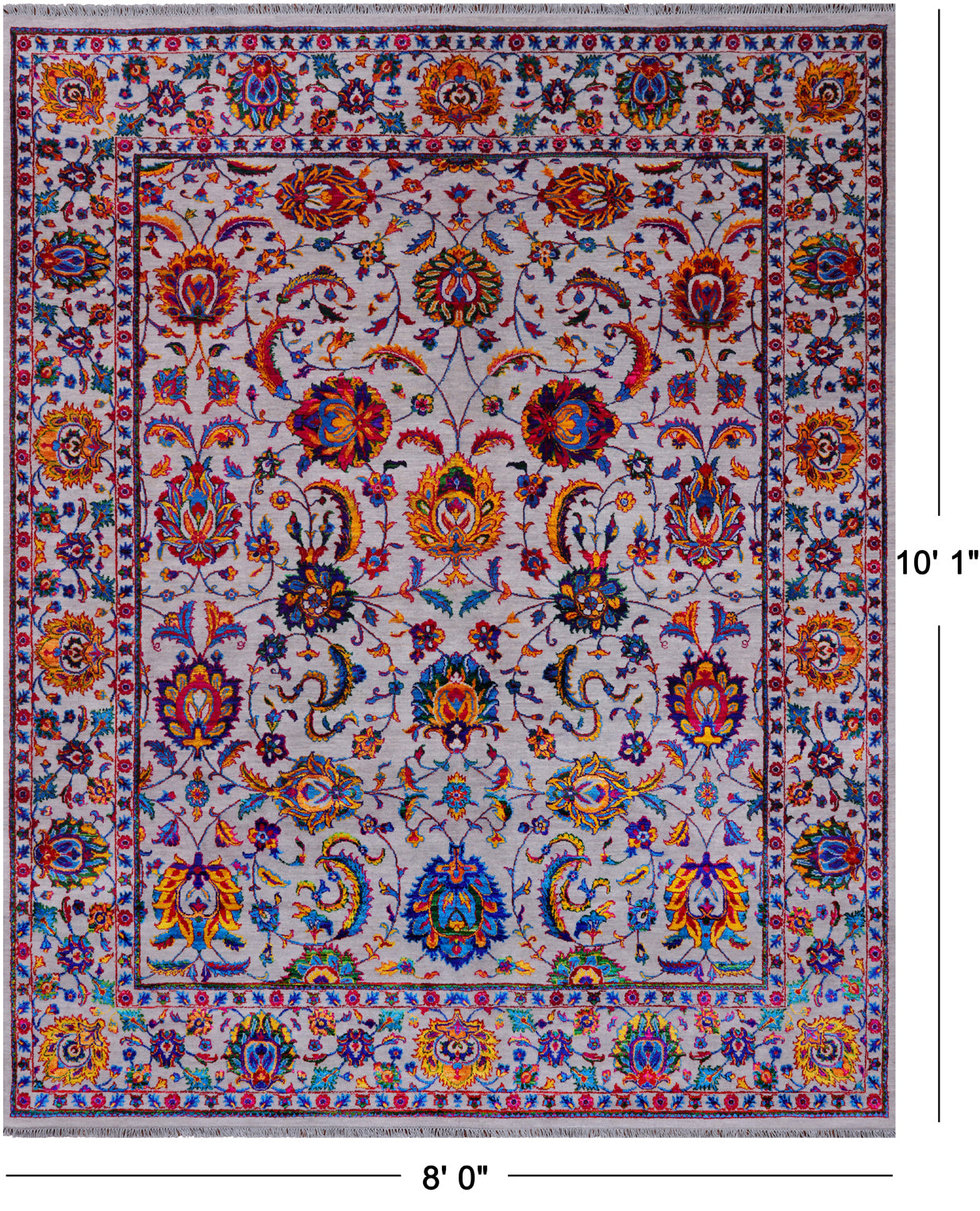 Grey Persian Tabriz Hand Knotted Wool & Silk Rug - 8' 0" X 10' 1"