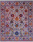 Grey Persian Tabriz Hand Knotted Wool & Silk Rug - 8' 0" X 10' 1"