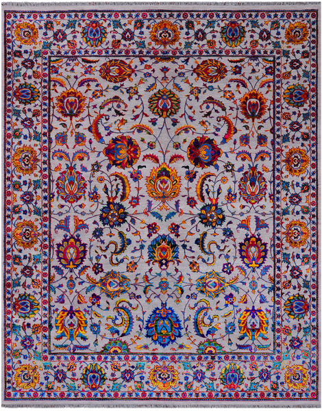 Grey Persian Tabriz Hand Knotted Wool & Silk Rug - 8' 0" X 10' 1"