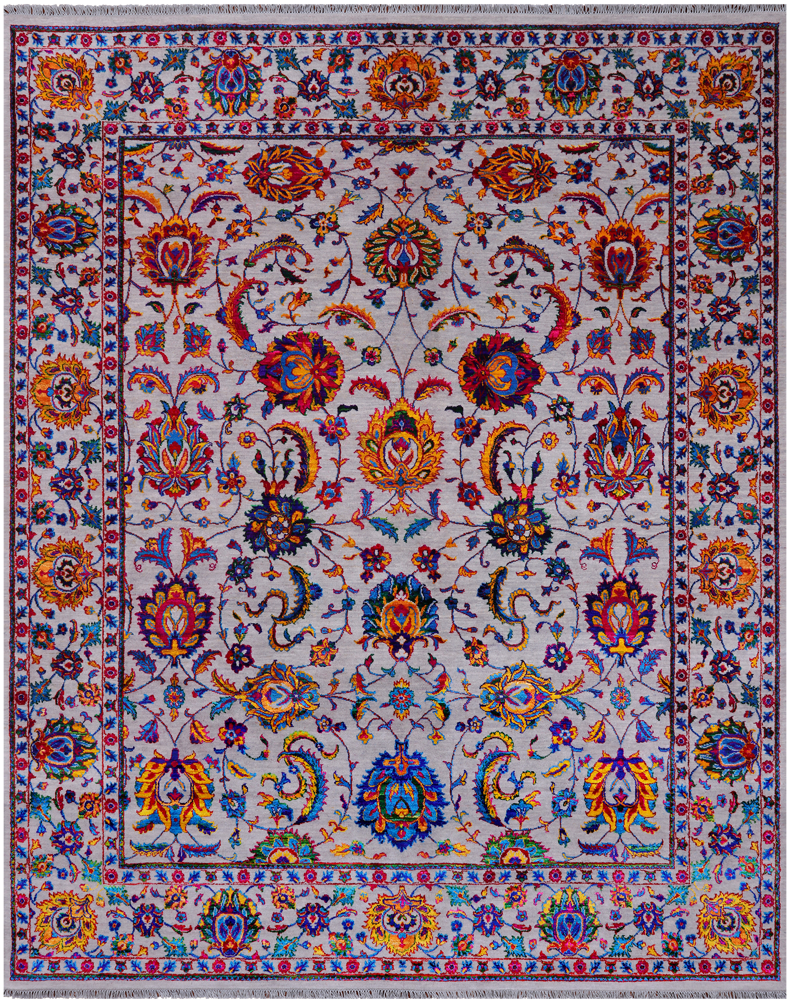 Grey Persian Tabriz Hand Knotted Wool & Silk Rug - 8' 0" X 10' 1"