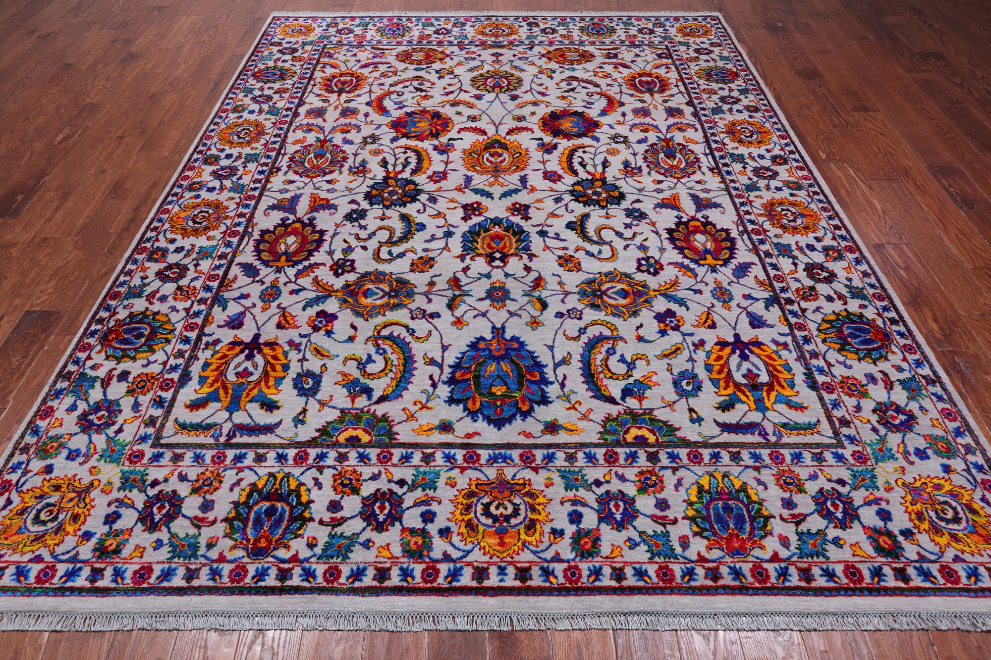 Grey Persian Tabriz Hand Knotted Wool & Silk Rug - 8' 0" X 10' 1"